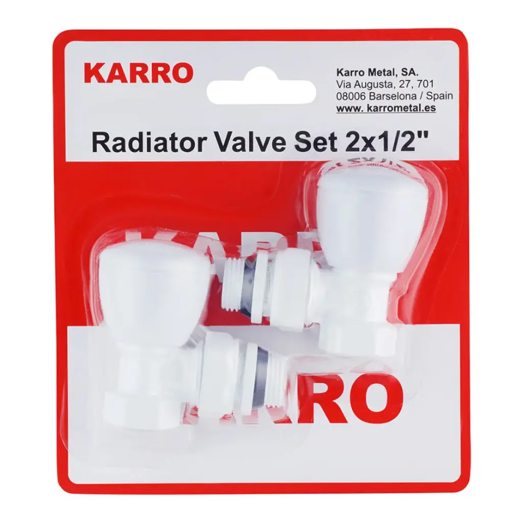 [CV007428] Комплект радіаторних кутових кранів верхні Karro 1/2" білі
