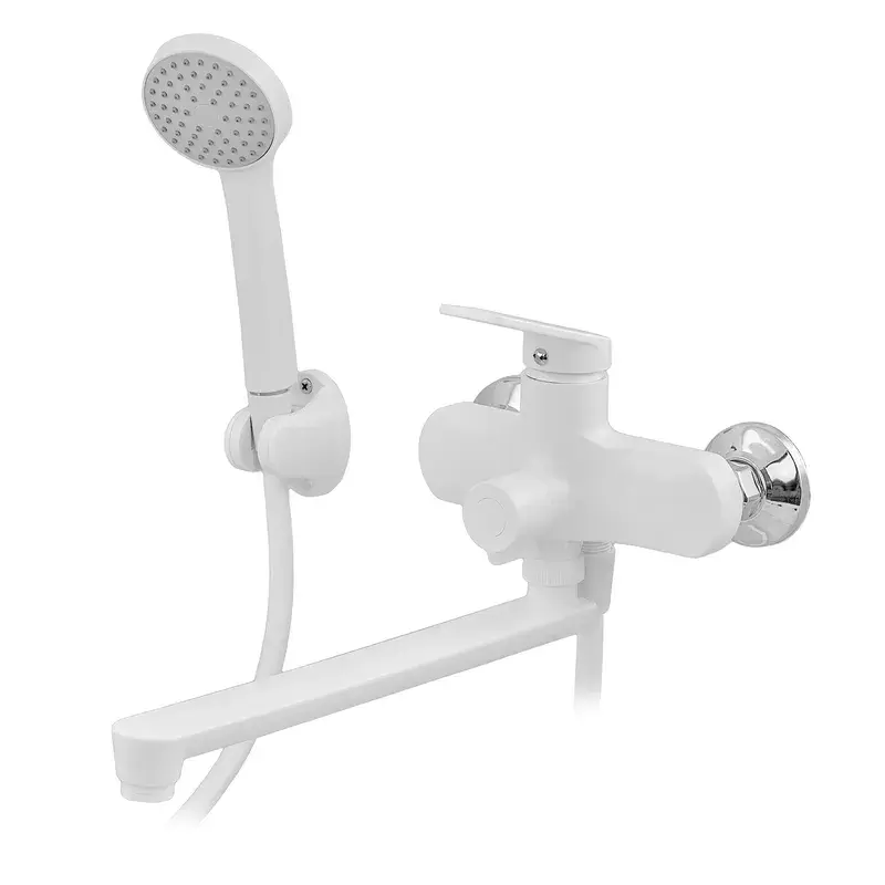 [PM0709] Змішувач для ванни Plamix Lucas-006 EURO SET White з шлангом, лійкою та кронштейном (PM0709)